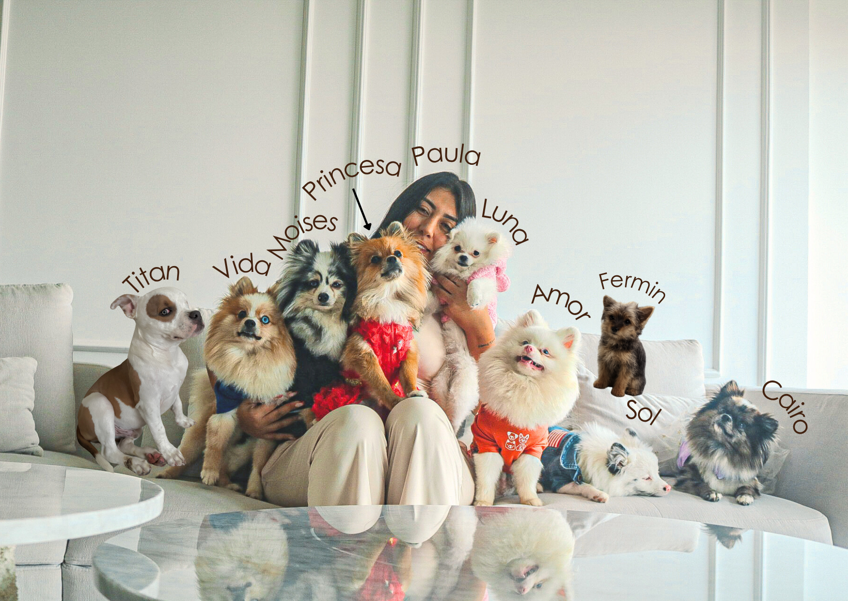 María Paula acompañada por la familia de peluditos que forma parte de la historia de Vidapet.