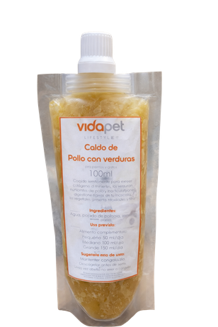 Empaque oficial del caldo de pollo con verduras de Vidapet