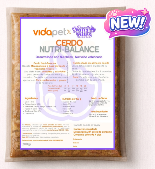 Empaque oficial de Cerdo Nutri-Balance de Vidapet