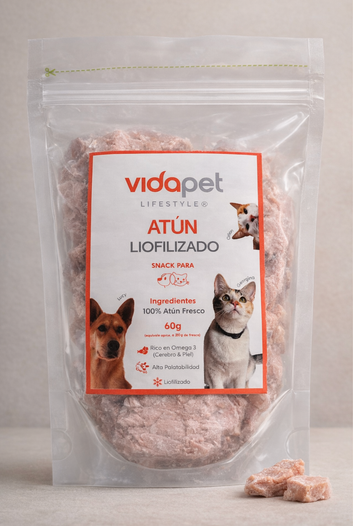 Empaque oficial del snack liofilizado de atún de Vidapet