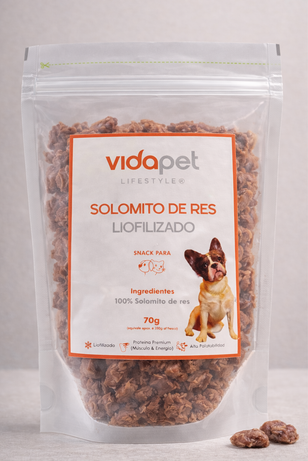 Empaque oficial de los trocitos de carne liofilizados de Vidapet
